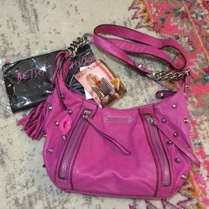 NWT Betsey Johnson Hot Pink Leather Stud Purse